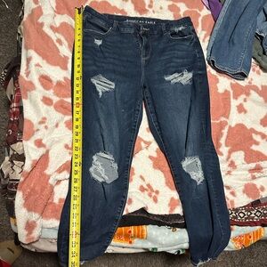 American Eagle Outfitters Women's Dark Blue Distressed Skinny Jeans